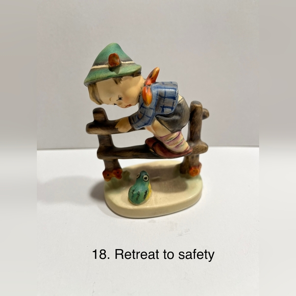 Goebel Hummel 1948 "Retreat to Safety" #201  2/0 Boy Climbing Fence Frog 4.25" H - Picture 1 of 4